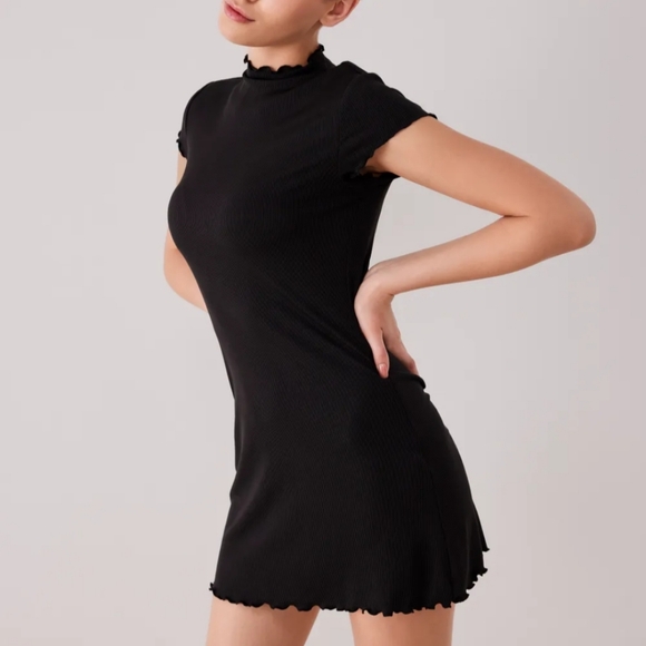 Cider Solid Lettuce Trim Short Dress - Picture 3 of 15